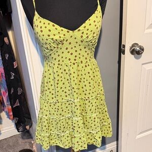 Vintage LA Hearts Green and Brown Cottagecore Floral Sun Dress Size XS